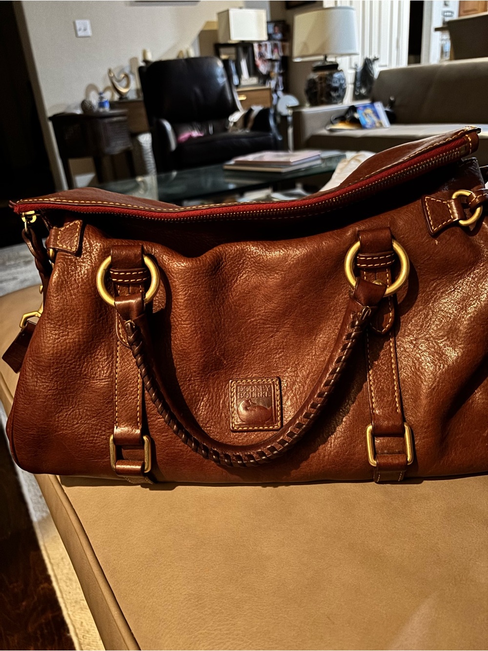 Dooney & Bourke Chestnut Brown Leather Shoulder Bag with Gold Hardware